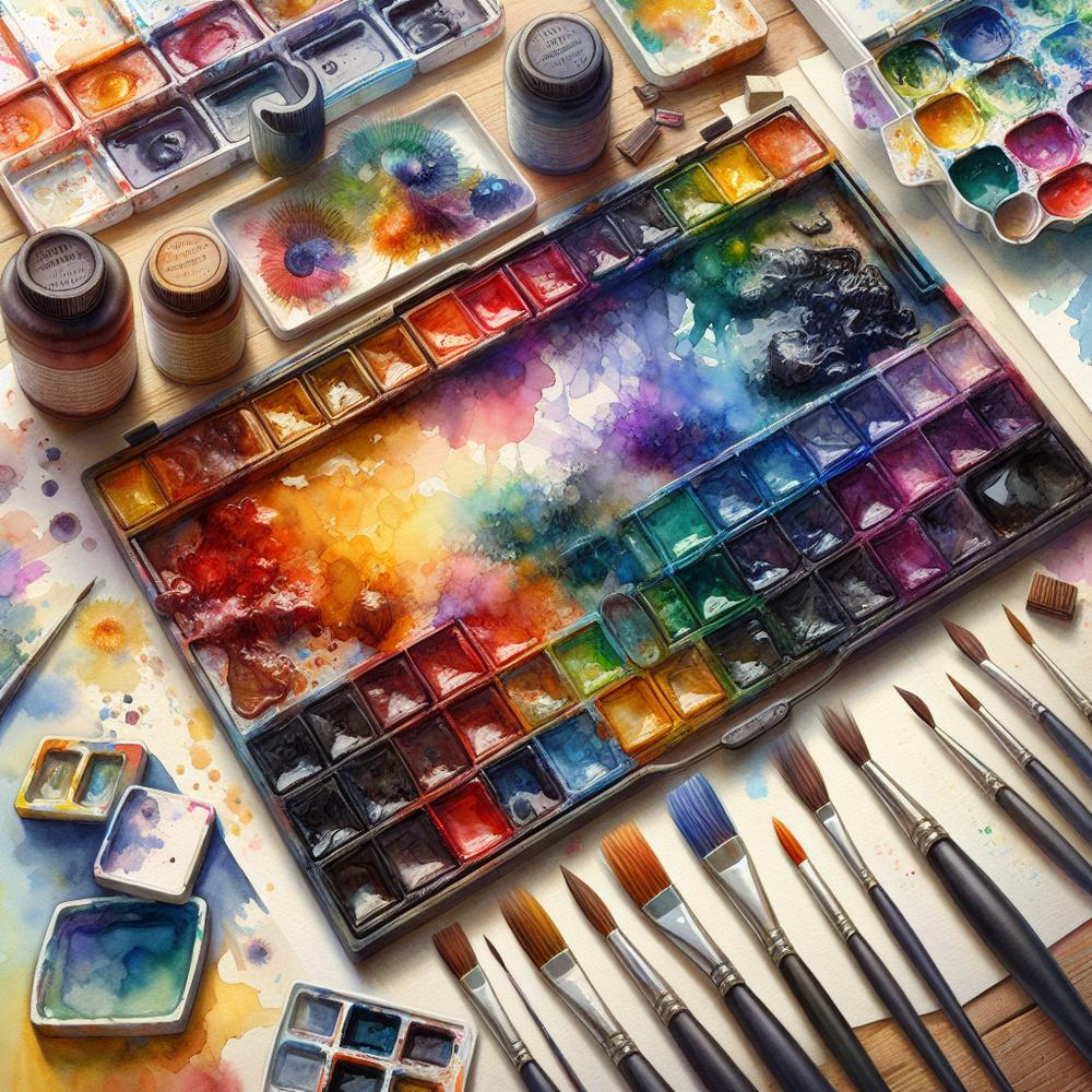 Close-up of layered watercolor washes showing translucent glazes, rich textures, and subtle color transitions.