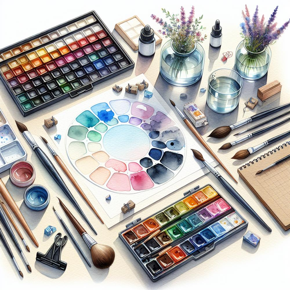 Watercolor layered washes demonstrating beginner techniques: transparent glazes, soft edges, and simple shapes